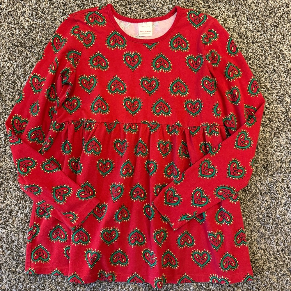 Hanna Andersson Holiday Long Sleeve Dress Girls Size 12 100% Organic Cotton EUC